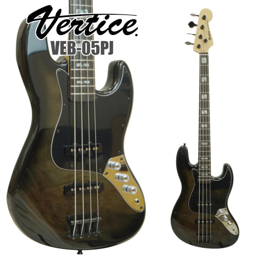 Vertice エレキベース ジャズベースタイプ ステンレスフレット パッシブベース ネック・弦高調整済み VEB-05PJ BLACK SUN BURST