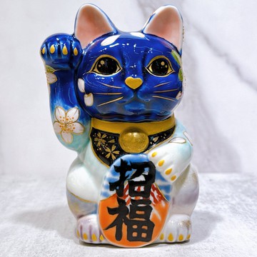 【瑠富綻櫻】日本清水燒招財貓 | 瑠璃 富士櫻