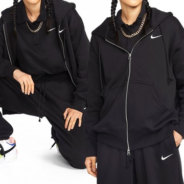 Nike PHNX FLC FZ OS Hoodie 女款 黑色 縮口 加絨 拉鍊 連帽 外套 DQ5759-010