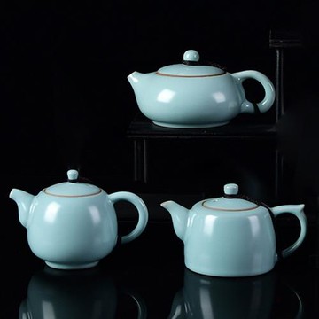 汝窯陶瓷茶壺天青色蟬翼紋開片可養功夫茶具泡茶壺手抓壺中式家用