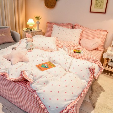 雙面牛奶絨四件套珊瑚絨被套冬季加厚加絨法蘭絨公主風床單三件套