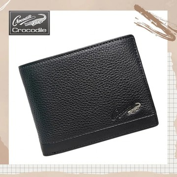 【Crocodile】經典荔枝紋／中翻短夾／11卡片短夾 (黑色-33571)