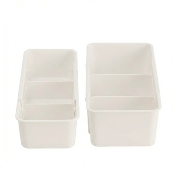 廚房衣櫃 抽屜分隔伸縮收納盒 寬款27 x 14.5 x 9.5cm + 窄款27 x 9.7 x 6.3cm 2個  白色  1組