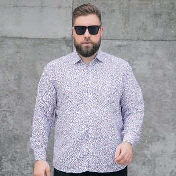 新款秋季加肥加大碼長袖襯衫男寬松休閑胖子肥佬碎花襯衣商務男裝