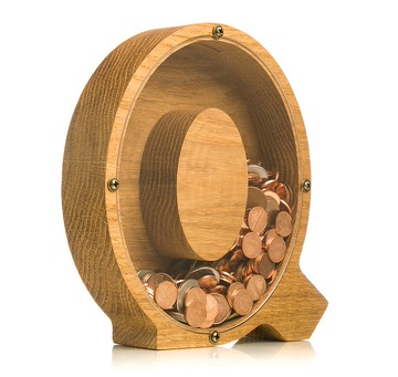 男孩女孩木製存錢罐 LETTER 有機玻璃硬幣銀行成人