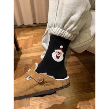韓國圣誕襪東大門冬季圣誕節女襪植絨卡通圣誕老人棉質禮物中筒襪