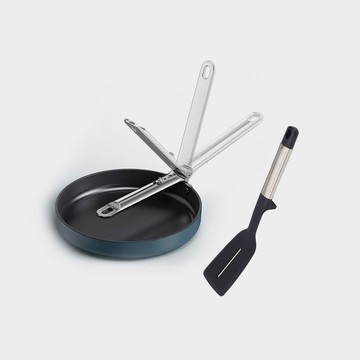 【質感老爸的態度廚房 個性鍋具組】Joseph Joseph Space系列 空間巧手陶瓷不沾平底鍋24CM+ELEVATE系列 不沾桌矽膠鍋鏟