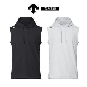 【DESCENTE】迪桑特 男士 連帽無袖運動上衣(黑色/淺灰色)