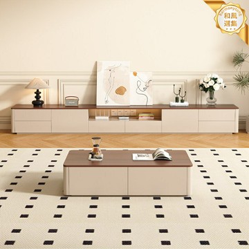 【輕奢中古風】電視櫃 茶几組合 客廳傢俱 電視地櫃 實木傢俱 儲物櫃 復古設計 胡桃木色 大容量收納 客廳整裝搭配