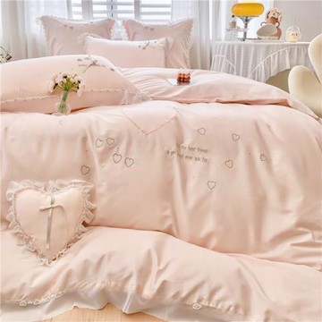 新款長絨棉全棉繡花床上四件套公主風純棉床單花邊被套高級4件套