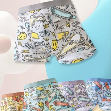今天買明天到】少男學生內褲平角卡通印花可愛中學生舒適棉莫柔軟透氣中腰四角褲338N