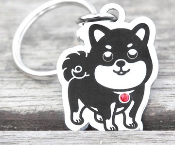 【柴犬-微笑版 黑、赤、白】★聖誕禮物★『狗狗形狀』專屬-客製名牌（6色鑽）◆可愛x防走失◆