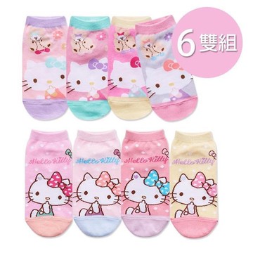 Sanrio 凱蒂貓直版襪 短襪 15-22/22-26cm-6雙組(KT-A656.KT-A659)