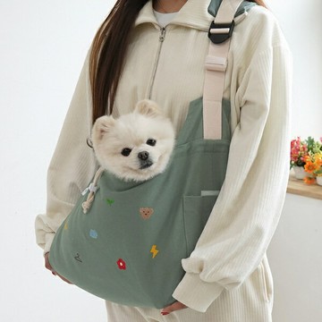 韓國【ParisDog】基本款刺繡斜挎包 (寵物背包 寵物外出包)