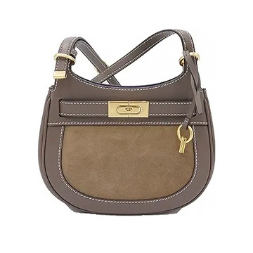 【TORY BURCH】拼接皮革造型兩用包-鐵灰