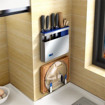 304不銹鋼免打孔刀架壁掛式廚房置物架用品砧板菜板架刀具收納架