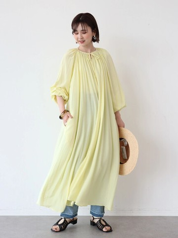 精緻車縫褶線綁帶連身洋裝(HA26L0H1100) - AMERICAN HOLIC