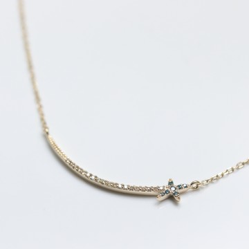 【CHARIS 韓國珠寶】純14K金 微笑藍色小十字架 鑽石項鍊 K金 純k金耳環 不褪色