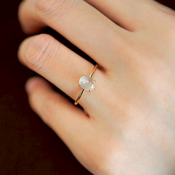 素款冰清18K黃金翡翠戒指 未時白冰鑲嵌天然緬甸冰種玉石環氣質女