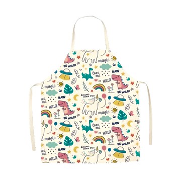 亞麻 北歐風 居家 防油圍裙 38 x 47cm  獨角獸風格恐龍 白色  1個