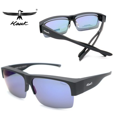 Hawk 台灣精品 專業偏光套鏡-加大款 太陽眼鏡 護眼防曬 HK1604A 霧黑框藍水銀深灰偏光 公司貨