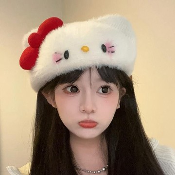 ✨壹灣出貨✨kt日係軟妹蝴蝶結毛絨帽子女可愛甜美秋冬保暖貝雷帽顯臉小畵家帽 QEYD