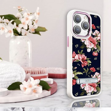 iPhone 15 14系列 軍規防摔鋁合金鏡頭框立架手機殼-粉玫瑰(白殼)