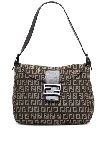 Fendi Pre-Owned - Zucchino Double Flap shoulder bag - women - Canvas/Calf Leather - One Size - Brown