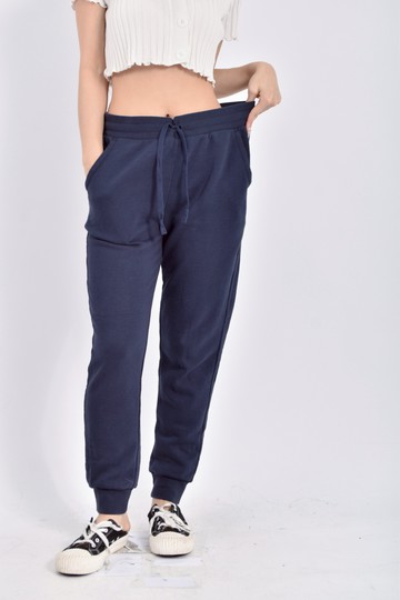 (L) 高腰棉質鬆緊腰藍色長褲