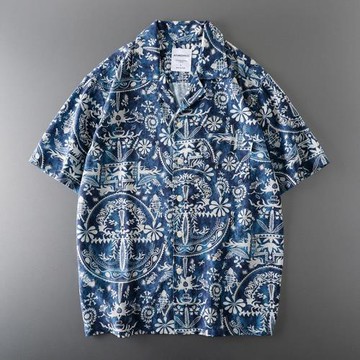 波西米亞襯衫男古巴領夏威夷短袖復古垂感花襯衣外貿尾單男裝衣服