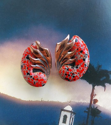 Vintage Jewelry 西洋古董飾品 MATISSE Renoir 對稱紅 夾式耳環