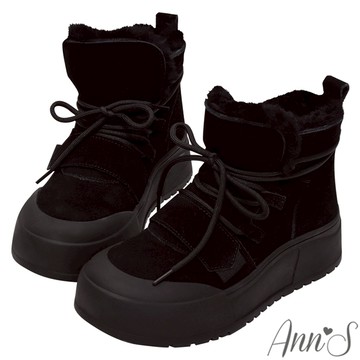 Ann’S暖冬靠它-魔術貼綁帶可兩穿真皮厚底雪靴5cm-黑