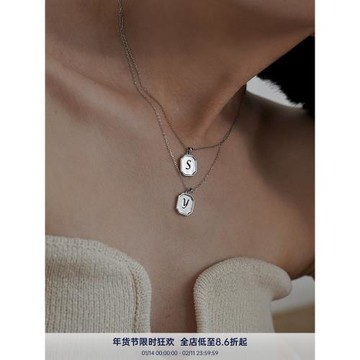PAUSA ANN s925 瓷復古字母項鏈女簡約原創設計感鎖骨鏈