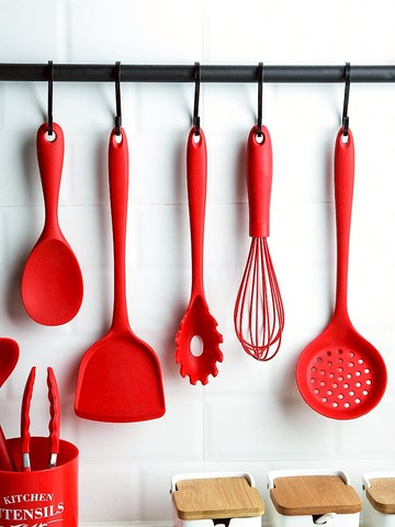 中國紅環保安全硅膠鍋鏟耐高溫不粘鍋炒菜鏟飯鏟面抓湯勺漏勺