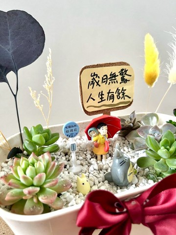 多肉組盆 多肉植物 日式枯山水 龍貓 小梅 公車亭 吉卜力植物盆栽
