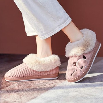 快鹿秋冬新款包跟棉拖鞋女居家保暖月子鞋防滑厚底毛口情侶棉鞋男