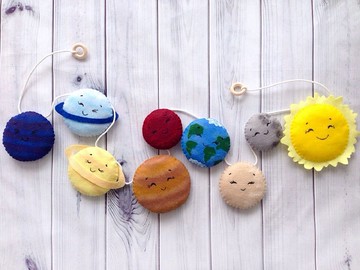 太陽系橫幅 毛氈行星橫幅 太空牆裝飾 銀河嬰兒橫幅 幼兒房 嬰兒