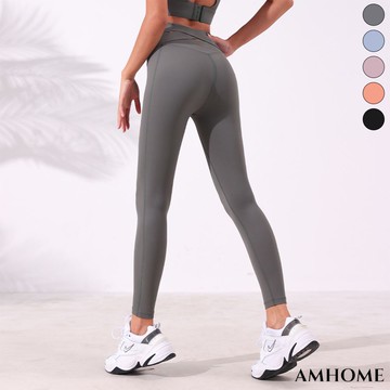 【Amhome】愛潤新款跑步健身顯瘦網紅緊身裸感瑜伽長褲調色加叉運動褲# 113840(現貨+預購)
