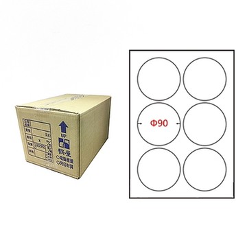 【鶴屋】A4電腦標籤 Φ90mm 6格 1000張入 / 箱 L90W(LX)