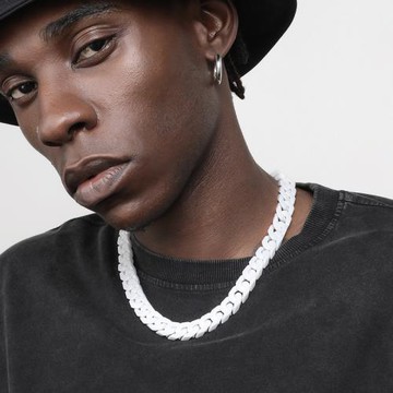 GRGR原創 拼接白色陶瓷古巴鏈男嘻哈鎖骨項鏈歐美cuban潮簡約經典