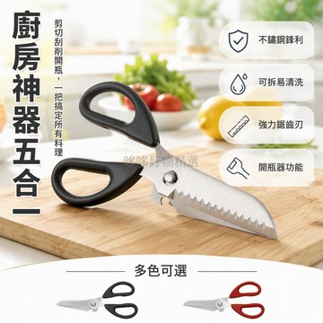 台灣出貨✨ 不鏽鋼廚房剪刀 多功能家用剪 刮魚鱗殺魚剪 切菜二合一 開瓶器可拆洗 廚房料理工具