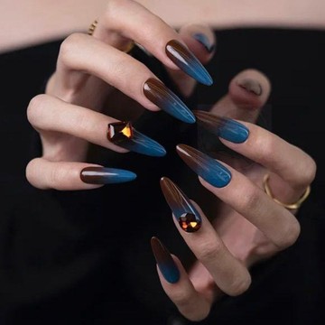 🤩加一精品💘巧克力色藍漸變手工定製美甲成品穿戴甲可拆卸假指甲貼片防水