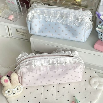 🎀臺灣出貨🎀韓系軟妹風星星蕾絲花邊筆袋ins日系高顏值大容量學生文具收納袋 鉛筆盒 筆袋 鉛筆袋 鉛筆盒國中生 筆袋