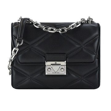 MICHAEL KORS SERENA銀釦菱格紋翻蓋肩/斜兩用包-黑