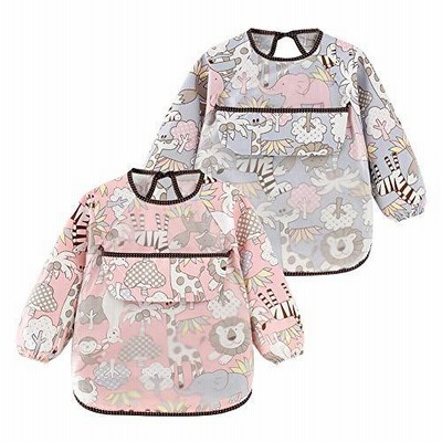 AIEOE 長袖エプロン ベビー 食事用エプロン 離乳食 エプロン 子供用 軽量 速乾 立体ポケット スタイ お絵かき用 泥遊び用も