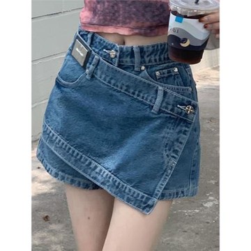 歐貨不規則設計感辣妹牛仔裙褲女2025年夏季新款顯瘦超短包臀短裙