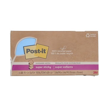 3M Post-it 利貼 狠黏 環保抽取式便條紙 70張 76 x 76mm  藍綠色  6本  1盒