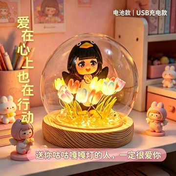 【臺灣-出貨】 網紅咕咕嘎嘎燈玻璃球發光擺件情人節創意鬱金香夜燈送閨蜜禮品ARCV
