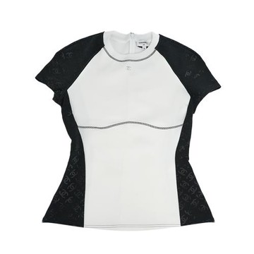 展示商品_CHANEL Jennie 同款黑色標誌飾邊拼接上衣(白色/黑色) 36