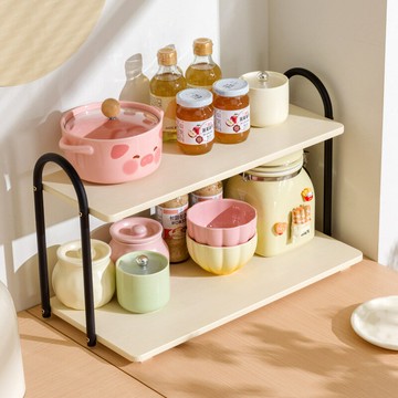 【含稅/免運】 輕奢奶油風雙層廚房調料架置物架家用調味品鹽罐多功能多層收納架